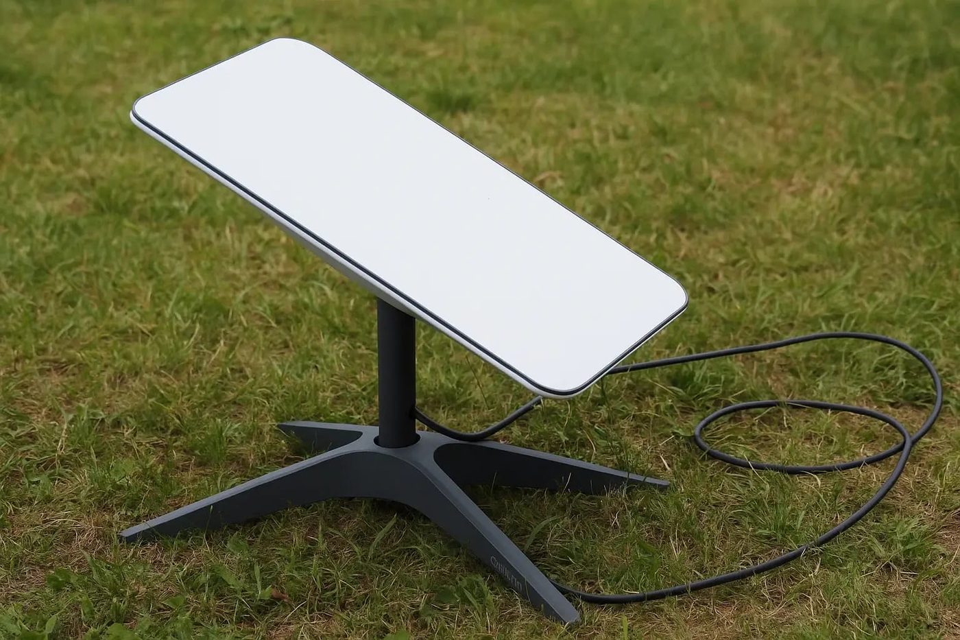 Antena Starlink montada e alinhada no exterior