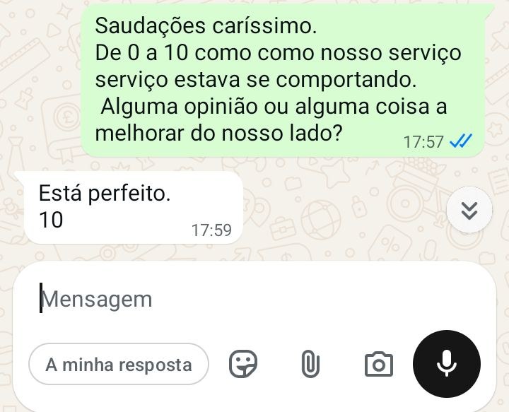 Cliente avalia o serviço com 10 em 10